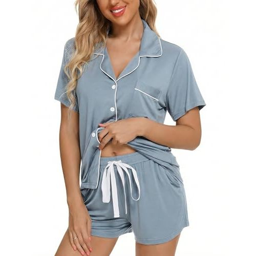Leikar Womens Button Down Pajama Sets Bride Pajamas Sets Sleepwear Shorts Lounge Set