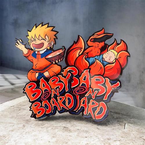 Guardian Baby on Board Car Sticker Decal, Demon Fox Ramen Anime Manga Characters Ninja Nine Tails Cartoon Window Bumper Laptop Sticker