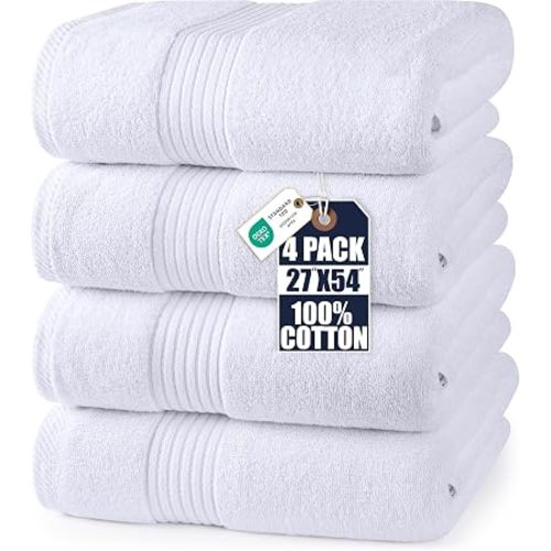 Utopia Towels Luxurious Bath Towels Set, 27x54 in, 4 Pack, Soft, White