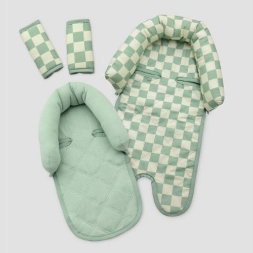 Go by Goldbug Duo Head Support and Strap Cover Set for Car Seat Stroller Bouncer - 2pc - Green Check