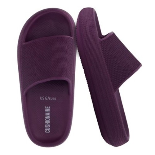 CUSHIONAIRE Feather Slides – Comfortable Cloud Cushion House Slippers for Women, Indoor Outdoor EVA Foam Foot Spa Shower Shoes - Dark Purple 9