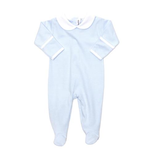 Stripe Collared Pima Footie | Lt Blue Mini Stripe – Milly Marie