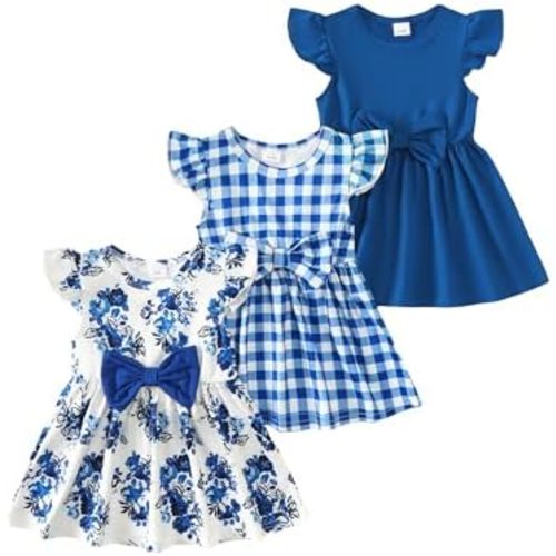 Baby Girl Dress Clothes 3 Pack Toddler Summer Dresses Newborn Fly Sleeve Casual Cute Dress for Girls