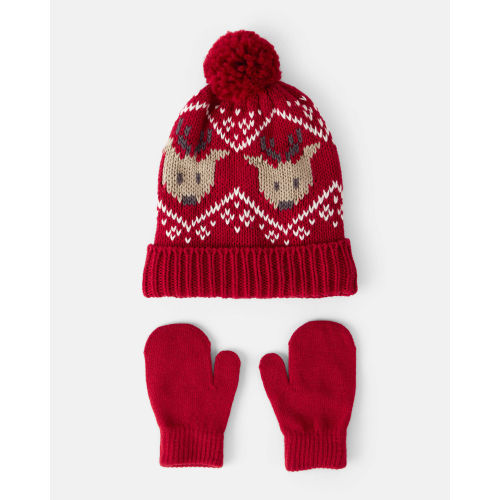 Baby Boy 2-Pack Reindeer Fair Isle Winter Hat & Mittens - Red - Carter's | Carter's