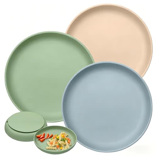 Toddler Plates with Suction 3 Pack, BPA-Free 100% Silicone Dinner Plates for Baby Toddlers Kids, Dishwasher & Microwave Safe, Non-Toxic, Suction Baby Plates Non-slip