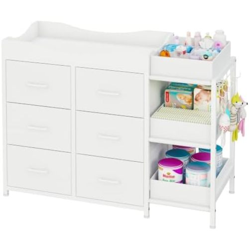 Baby Changing Table, 6 Large Drawers,Diaper Changing Station White