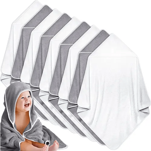 Moukeren 9 Pack Baby Bath Towel Bulk 30 x 30 Inch Soft Absorbent Baby Hooded Towels Coral Fleece Infant Towel Newborn Toddler Bath Towel for Baby Boy and Girl, Infant Shower Gift (White, Gray)