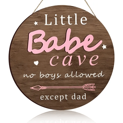 Little Babe Cave Door Sign Wood Baby Girl Nursery Decor Little Girl Nursery Room Wall Art for Bedroom Living Room Hanging Rustic Woodland Decor