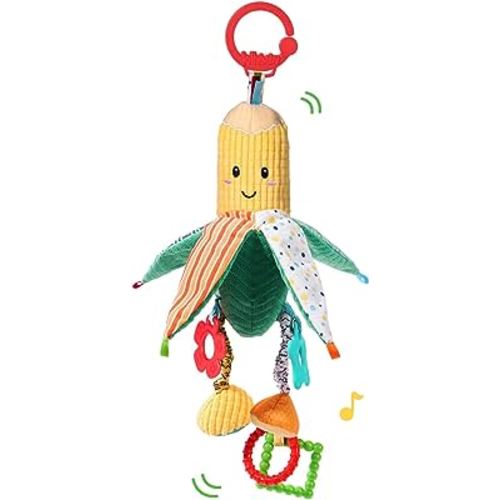 Hanging Rattles Crib & Car Seat Toys for Babies 0-12 Months with Crinkle, Squeaky & Teether, Sensory Corn Soft Stuff Stroller Toys for Newborns, Boys Girls Gifts