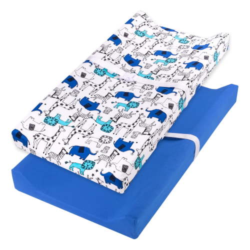 Little Star Organic Pure Organic Cotton Changing Pad Cover, Blue-Modern Safari, 2 Pack