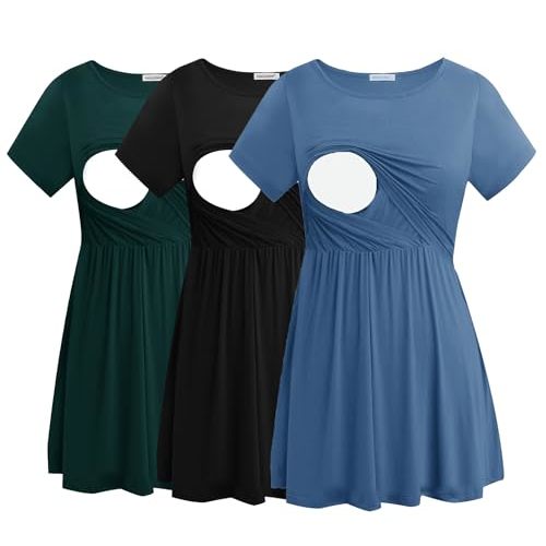Smallshow Women's Maternity Nursing Tops 3 Pack Short Sleeve Breastfeeding Shirt