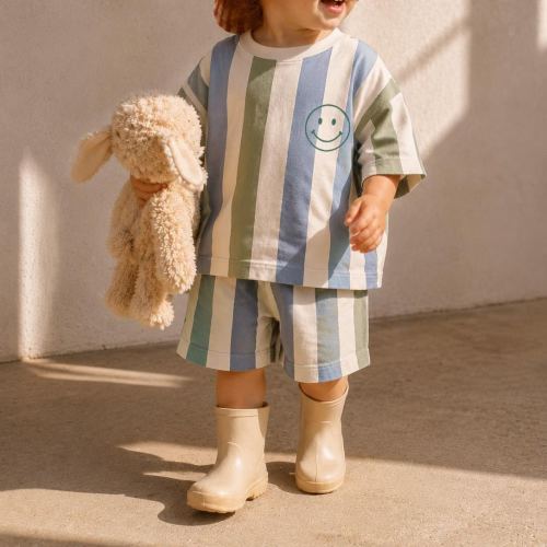 Baby & Kids Smiley Stripe Tee and Shorts  Sets