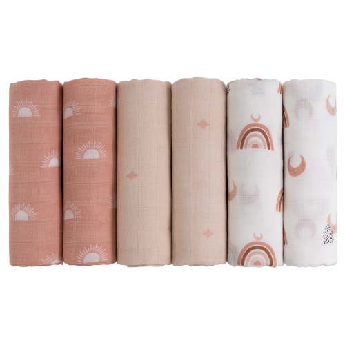 Walmart Black Friday Deals 2025 - GLLQUEN BABY Organic Cotton Muslin Swaddle Blankets 6-Pack, Breathable, Soft, 70x70 cm, Unisex, Newborn Baby Gift