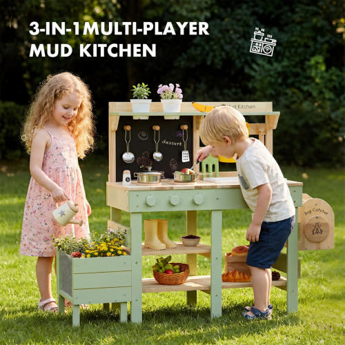 Outdoor Mud Kitchen with Plant Growing Box – Green | labebe®