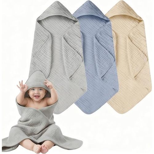 3-Pack Hooded Baby Towels for Newborn 100% Cotton Soft Babies Blanket Toddler and Kids Bath Towel Baby Essentials
