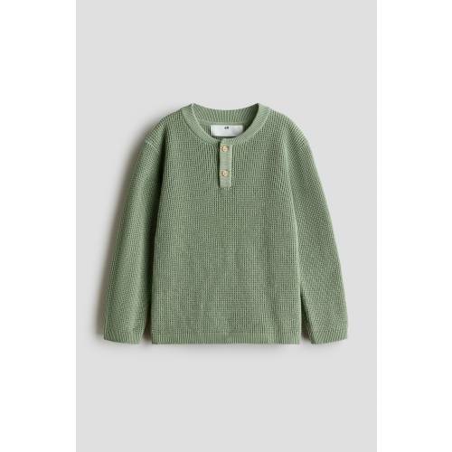 WAFFLE-KNIT HENLEY SWEATER