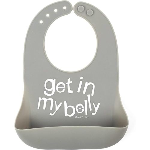 Baby Bib for Eating by Bella Tunno, Waterproof Silicone Bib with Large Food Catcher, Adjustable Fit for Babies 4-12 months & Toddlers 1-3 Years, Boys & Girls, Get In My Belly