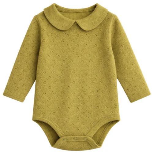 Pointelle Léonard Organic cotton bodysuit | Olive