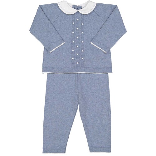 Pique Collar Dot Knit Set - Vintage Blue
(6 month)