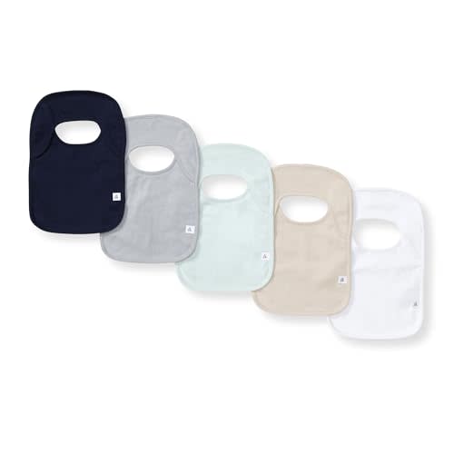 Burts Bees Baby Unisex Baby Bibs, Lap-Shoulder Drool Cloths, 100% Organic Cotton with Absorbent Terry Towel Backing Bibs | A newborn essential must have for baby registry featuring lap-shoulder burp cloth for teething babies