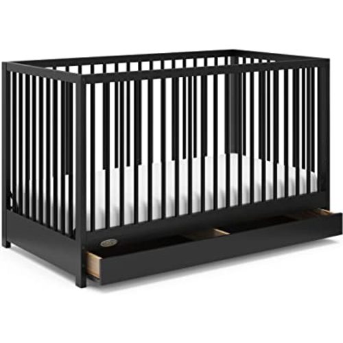 Graco Teddi 5-in-1 Convertible Crib with Drawer (Black) – GREENGUARD Gold Certified, Crib with Drawer Combo, Full-Size Nursery Storage Drawer, Converts to Toddler Bed, Daybed and Full-Size Bed