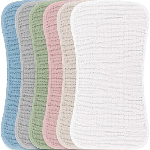 Konssy Muslin Baby Burp Cloths Sets for Unisex- 6 Pack Large 100% Cotton Burping Clothes for Newborn, Baby Girls and Boys