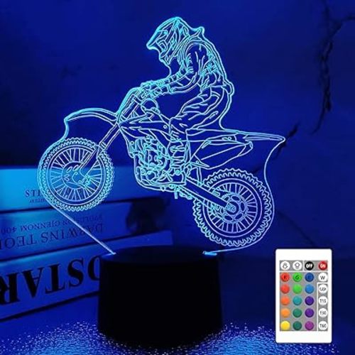 FULLOSUN Dirt Bike Gifts, Motocross 3D Night Light for Kids for Xmas Holiday Birthday Gifts for Kids Motorcycle Fan with Remote Control 16 Colors Changing + 4 Changing Mode + Dim Function
