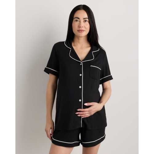 Bamboo Jersey Maternity Short Sleeve Pajama Set in Black