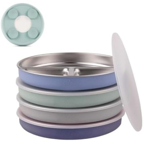 Elk and Friends Kids/Toddler 7.8" Stainless Steel Divided Plate + Lid | 4pk