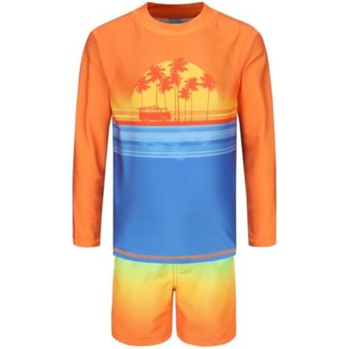 Boys Long Sleeve Rash Guard Swim Trunk Swimsuits Set Kids Two Piece Bathing Suit Swimwear Set