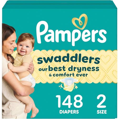 Pampers Swaddlers - Pañales desechables muy suaves para bebé talla 2, 148 unidades