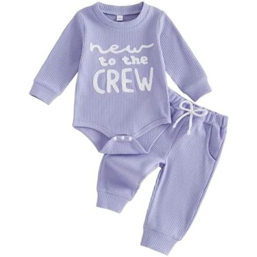 allshope Newborn Baby Girl Fall Outfit Romper Long Sleeve Letter Embroidery Jumpsuit Bodysuit Pants Infant Waffle Clothes Set