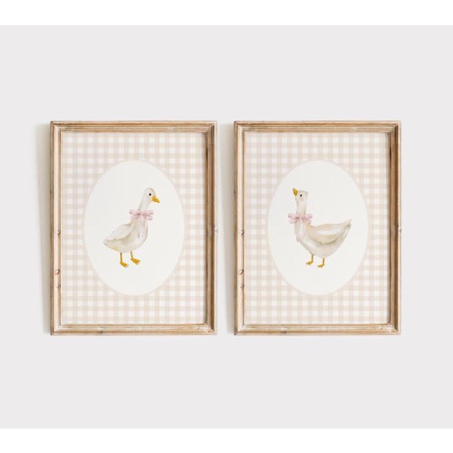 Goose Nursery Print Set, Vintage Goose Nursery Art, Baby Girl Nursery, Duck Gingham Nursery Decor Neutral, Coquette Goose Pink Bow Wall Art