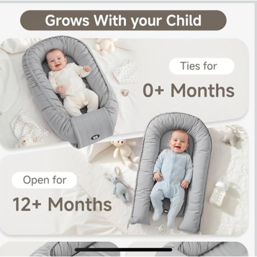 Baby Lounger Pillow, Adjustable Baby Lounger for Newborn 0-24 Months, Breathable & Soft Infant Lounger, Tummy Time Baby Lounger for Home and Travel, Baby Girls & Boys Babies Stuff, Grey