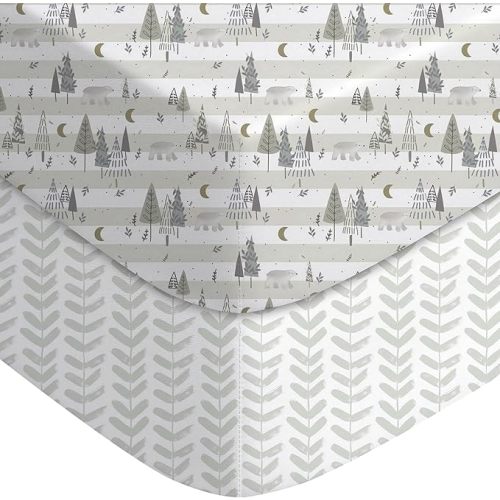 Yoofoss Baby Crib Sheets 2 Pack for Boys and Girls - 52x28 Fitted Crib Sheet Neutral Fits for Standard Crib and Toddler Mattress, Ultra Soft Breathable Microfiber Forest Bear