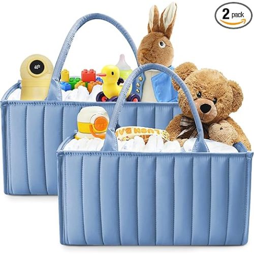 SWEET DOLPHIN 2-Pack Baby Diaper Caddy Organizers, Stylish Storage Baskets for Newborn Essentials, Diaper Station & Car Travel, Value Bundle for Baby Shower Gifts & Registry Must-Haves - Grayish Blue