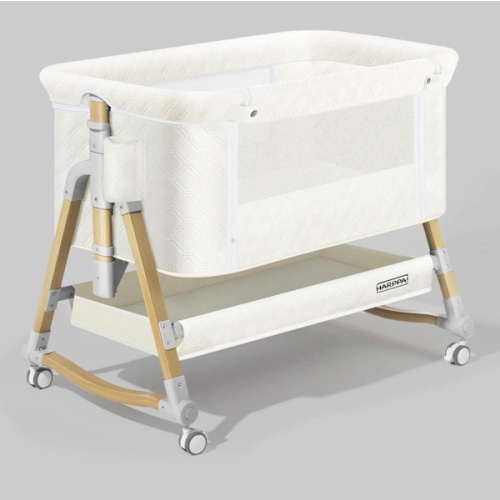 HARPPA Cuddly 3-in-1 Baby Bassinet Bedside Sleeper for Reflux | Attaches to Bed, Adjustable 5 Heights, Non-Toxic & CPSC Certified | Sturdy Aluminum Frame, Portable Wheels, Tool-Free Setup, Gentle Rocking | Perfect for Newborns, Infants, Small Spaces & Saf