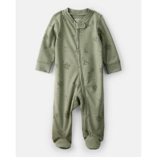 Baby Boy Dragon Print 100% Cotton Long-Sleeve Sleeper - Green