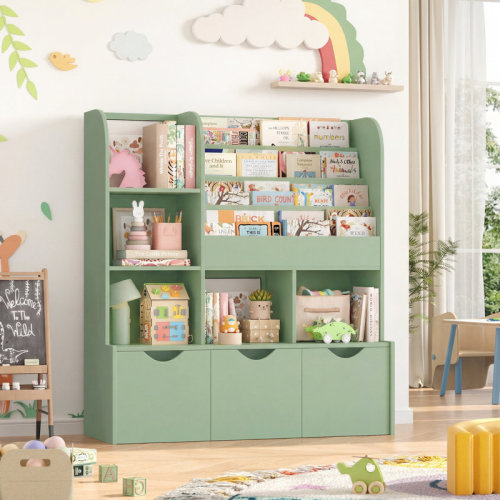 Wade Logan® Annyah Toy Storage Organizer with 3 Removable Bins, Baby-Proof Bookshelf for Nursery & Playroom & Reviews | Wayfair