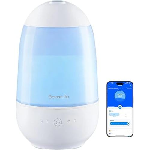 GoveeLife Humidifiers for Bedroom, Smart Cool Mist Air Humidifier for Baby, Nursery, Plants, Easy to Clean & Top Fill Ultrasonic Humidifier with APP & Voice Control, Essential Oil Diffuser, Nightlight
