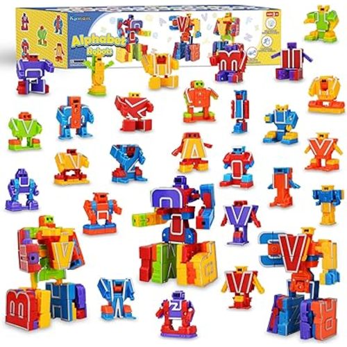 Toys Gifts for 3 4 5 6 Years Old Toddler Boys Girls,26 Alphabet Robots ABC Letters Educational Learning Blocks for Kids,Alphabots Deformation STEM Fine Motor Skill Birthday Gifts for Preschool Age 3+