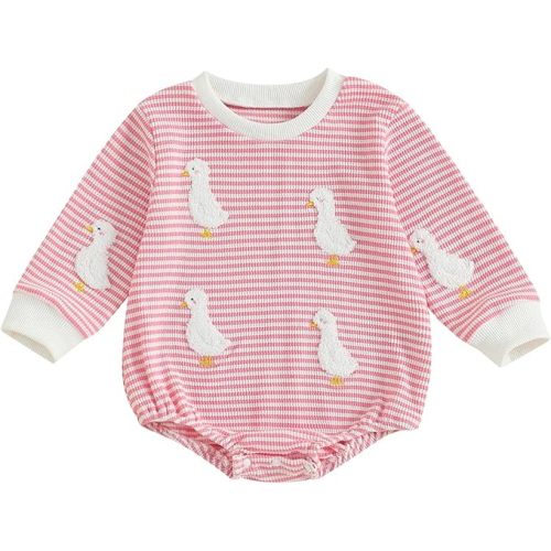 Western Baby Girl Clothes Newborn Goose Embroidery Romper Bubble Onesie Waffle Jumpsuit Fall Winter Clothes