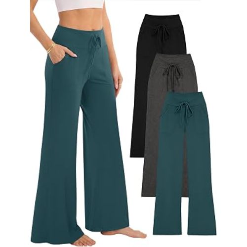 3 Pack Pajama Pants Women Wide Leg Lounge Yoga Pants with Pockets