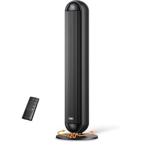 DREO Tower Fan and Heater Combo, 29.2ft/s Standing Fans for Bedroom, 17 Levels, 6 Modes, 120° Oscillation, 42 Inch, 12H Timer, 25dB Quiet, with Remote, for Office, Large Room, Black