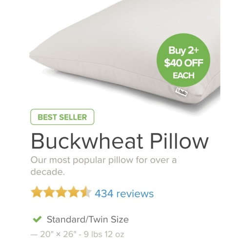 Hullo 2-Pack Standard Buckwheat Pillow