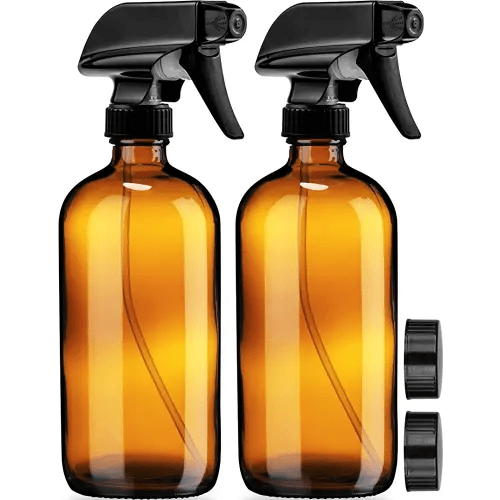 Sally's Organics Empty Amber Glass Spray Bottles - 2 Pack - Large 16oz Refillable Bottle for is Great for Essential Oils, Plants, Cleaning Solutions, Hair - Durable Nozzle - Fine Mist/Stream Setting