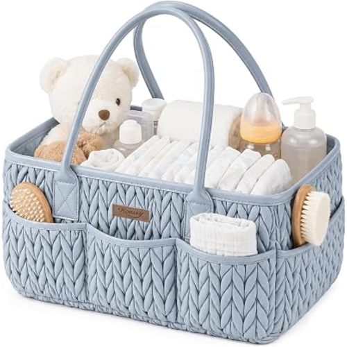 Konssy Baby Diaper Caddy Organizer, Braided Quilted Design with PU Handles