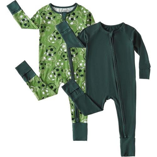 Chichoo Rayon from Bamboo Baby Pajamas Boy 2pack Baseball Football Infant 2 Way Zipper Pjs Romper Newborn Footless Sleeper