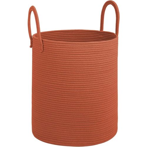 Laundry Basket,15X15X18"Cotton Rope Storage Basket with Handles,Brick Red, Decorative Laundry Hamper,Blanket Basket for Living Room,Nursery Hamper,Room Decor,60L