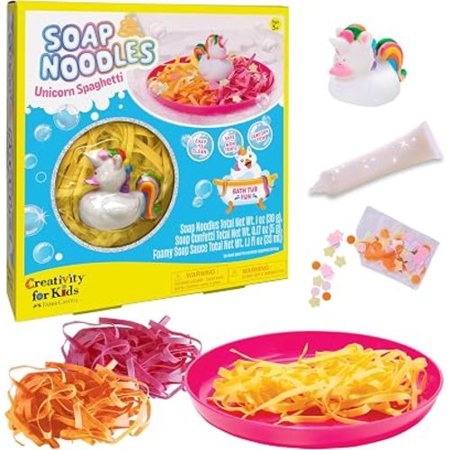 Creativity for Kids Soap Noodles Unicorn Spaghetti Bath Set | Mix, Layer & Play with Rainbow Soap Noodles, Confetti & Foamy Soap Sauce | Sensory Bath Toys & Unicorn Crafts for Girls (Ages 3+)
